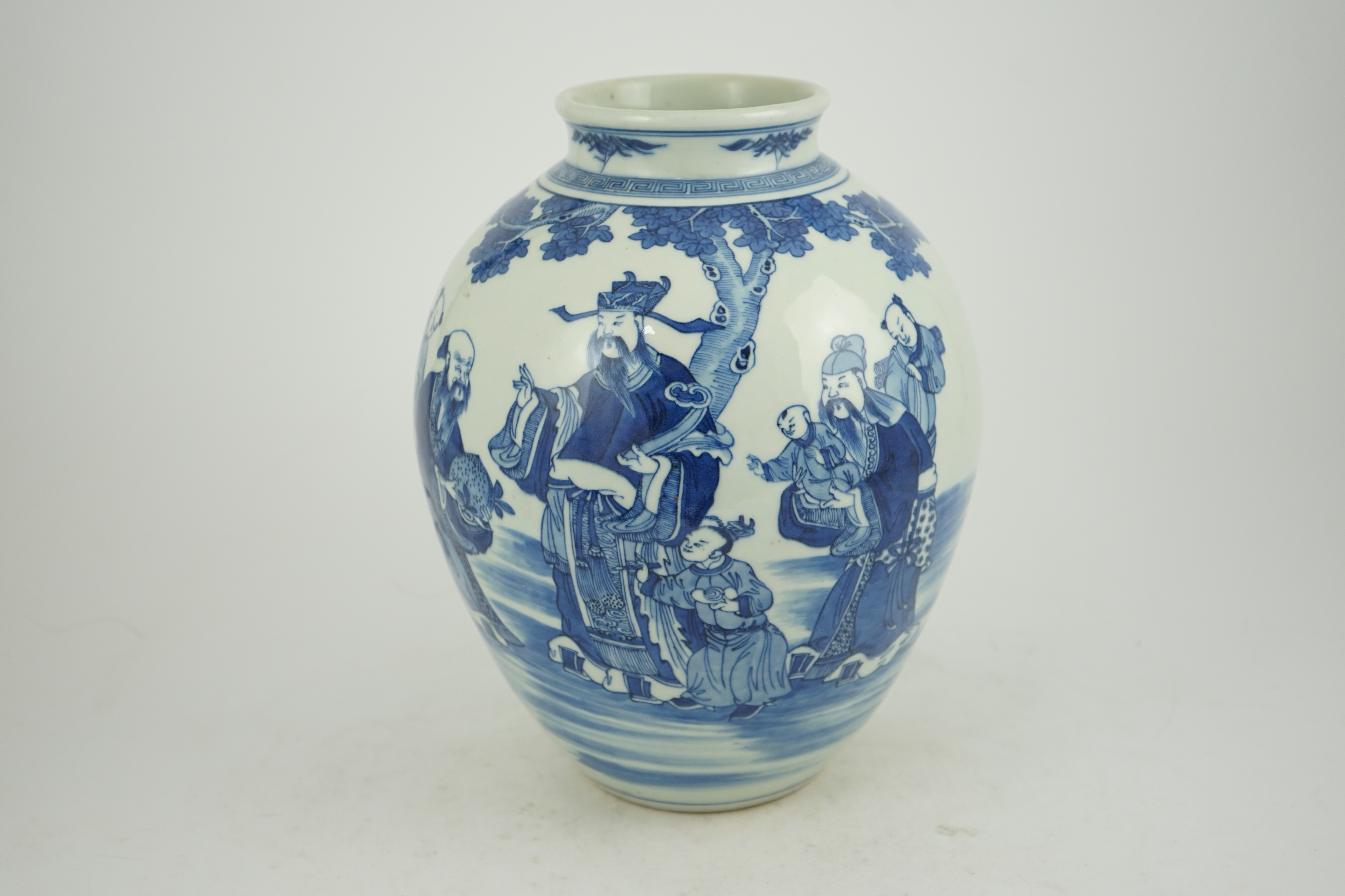 A Chinese blue and white 'Sanxing' ovoid vase, Qianlong period